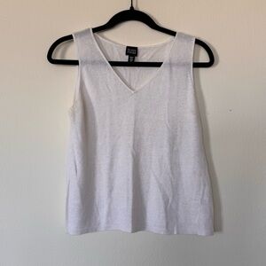 Eileen Fisher Size M Knit Linen Blend V-Neck White Tank Top